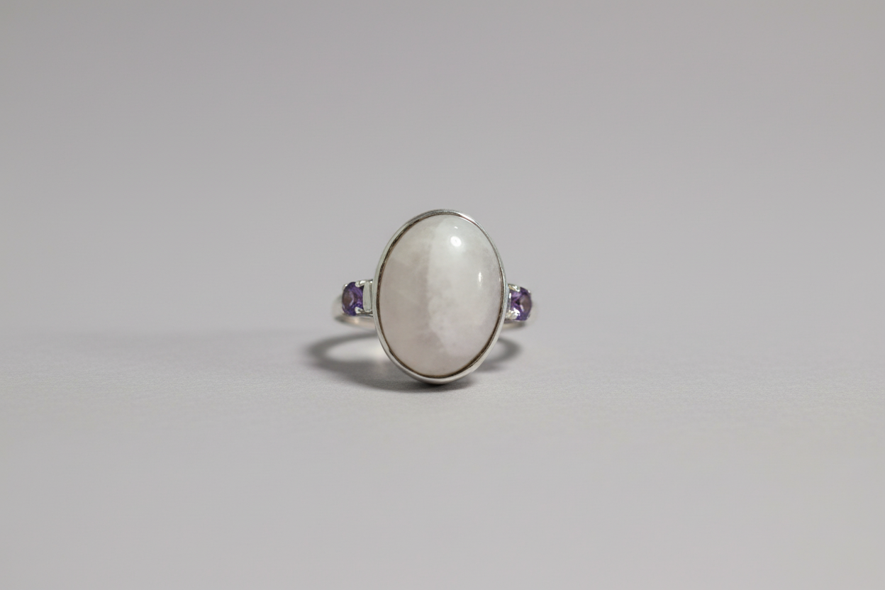 Anillos piedra cuarzo gris ahumado de acero