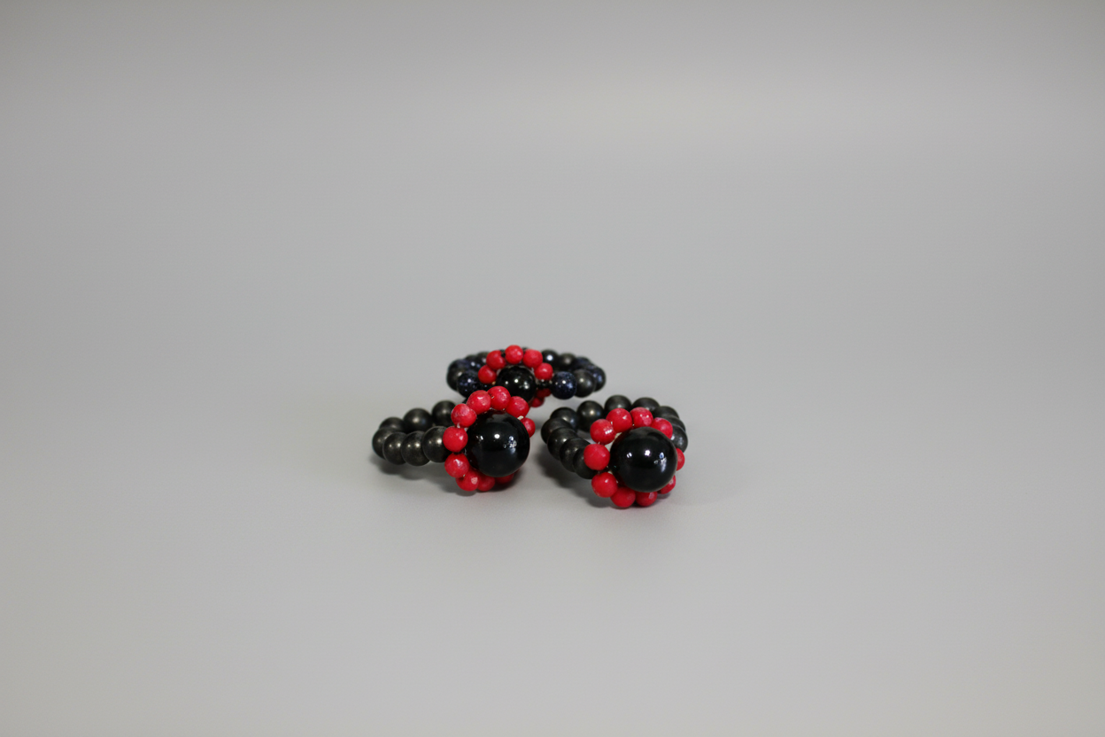 Anillo  elástico Flor negro y rojo IVA incluido
