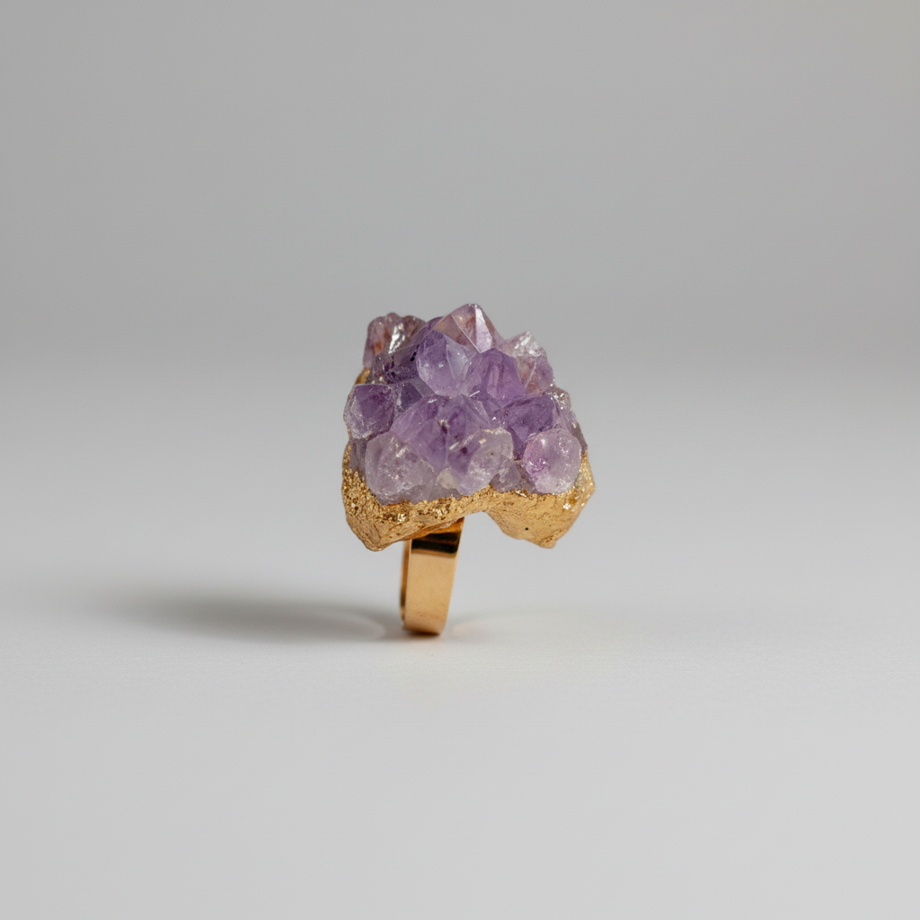 Anillo acero piedra amatista regulable IVA incluido
