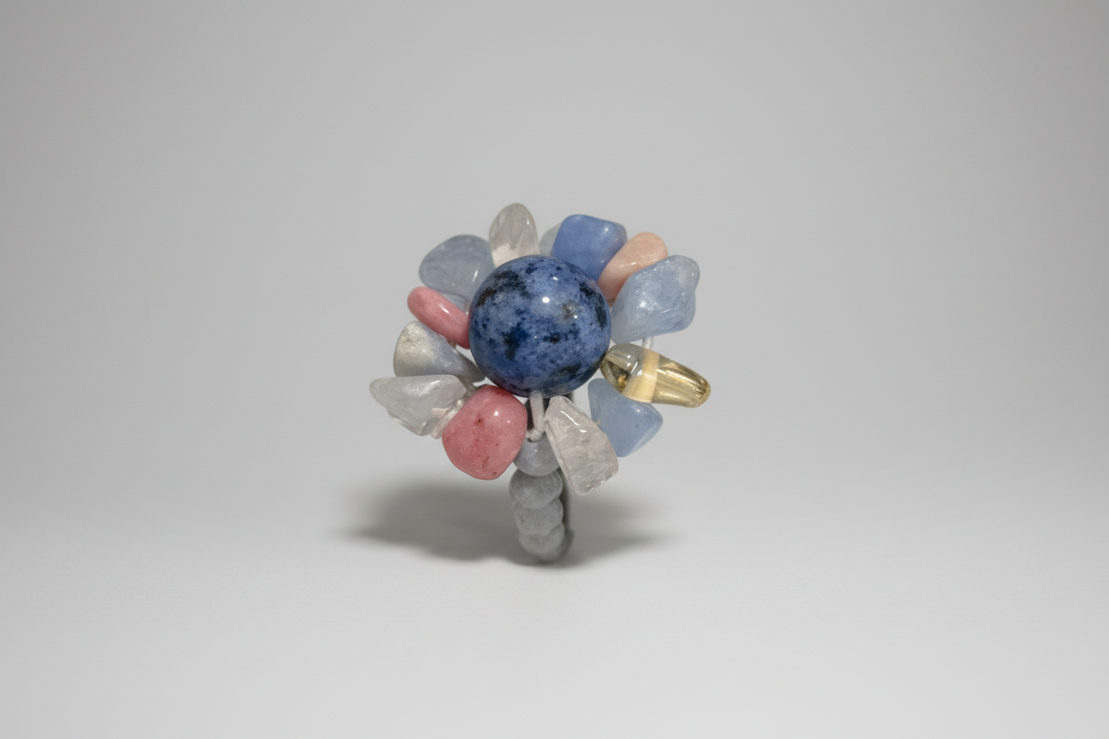 Anillo elástico Flor elástico con piedra central lapisázuli IVA incluido