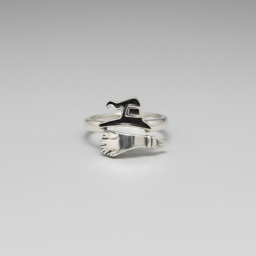 Anillo de acero sombrero y escoba  de bruja regulable IVA incluido