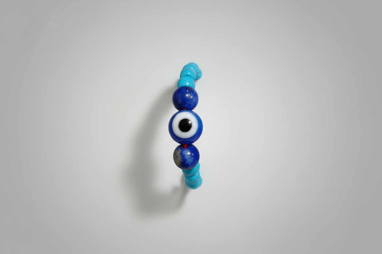 Anillo  elástico ojo turco azul  y lapislázuli IVA incluido