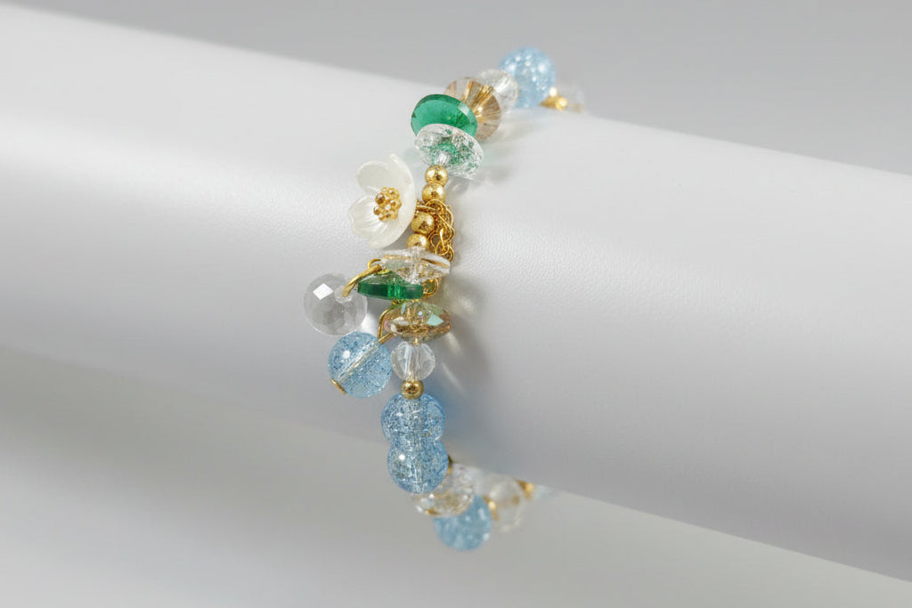 Pulsera de cuentas color azul, fantasía. IVA incluido