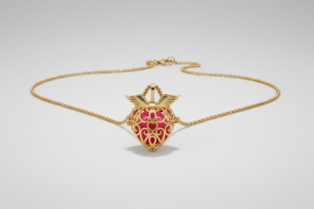 Llamador de Ángel corazón alas dorado