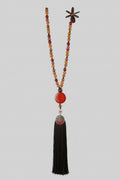 Collar de cuentas madera y piedras con borla marrón flor en el lateral de madera( Diseño de Lubelia) IVA incluido