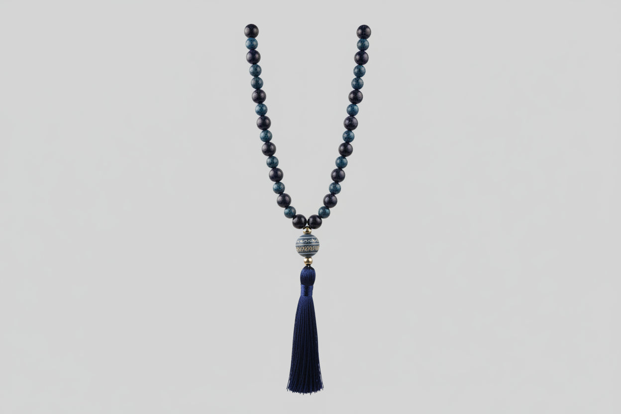 Japamala de 45 cuentas lapislázuli y lluvia de estrellas borla azul ( Diseño de Lubelia) IVA incluido