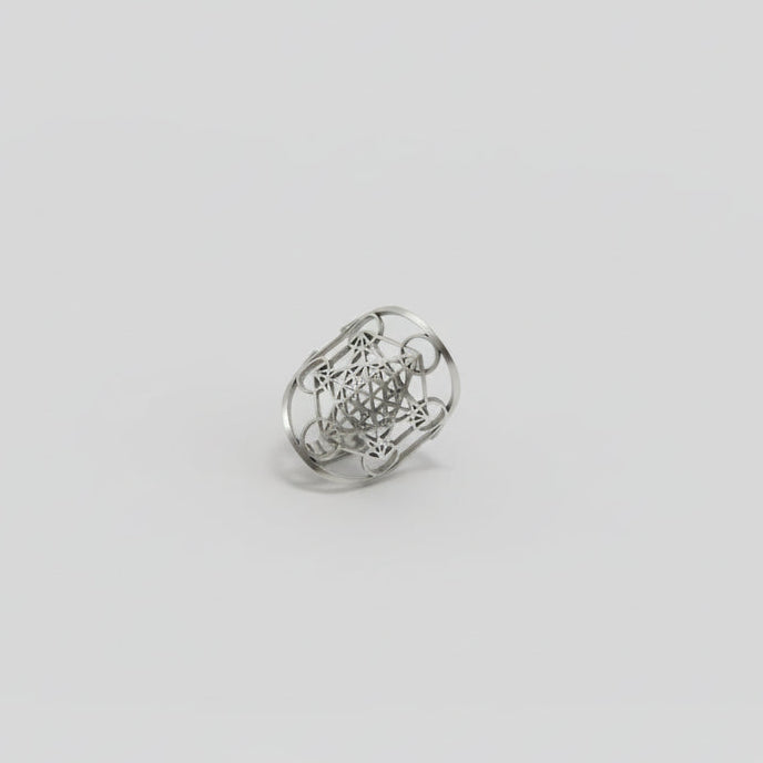 Anillo acero símbolo Arcángel Metatrón, ajustable plateado