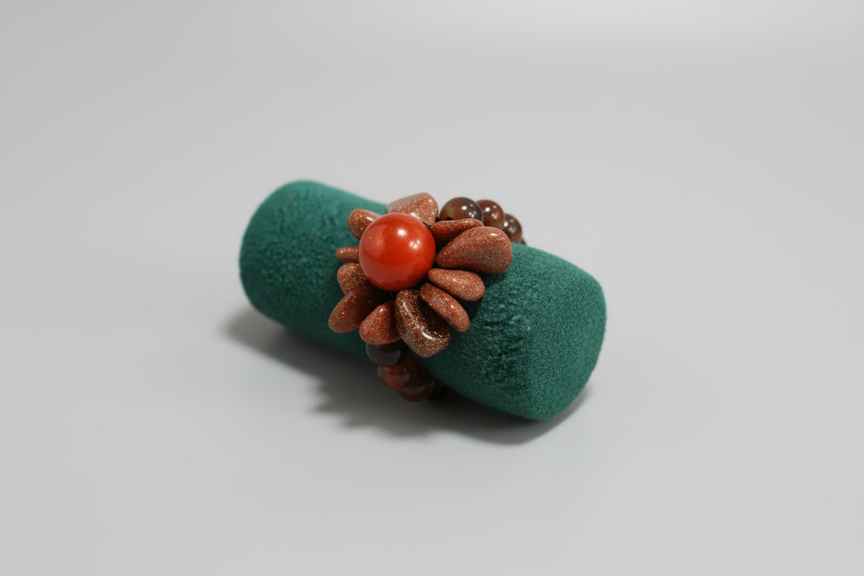 Anillo elástico flor piedra  aventurina dorada y cornalina ( Diseño de L.ubelia ) IVA incluido