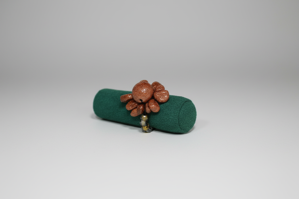 Anillo elástico flor piedra aventurina dorada ( Diseño de Lubelia ) IVA incluido