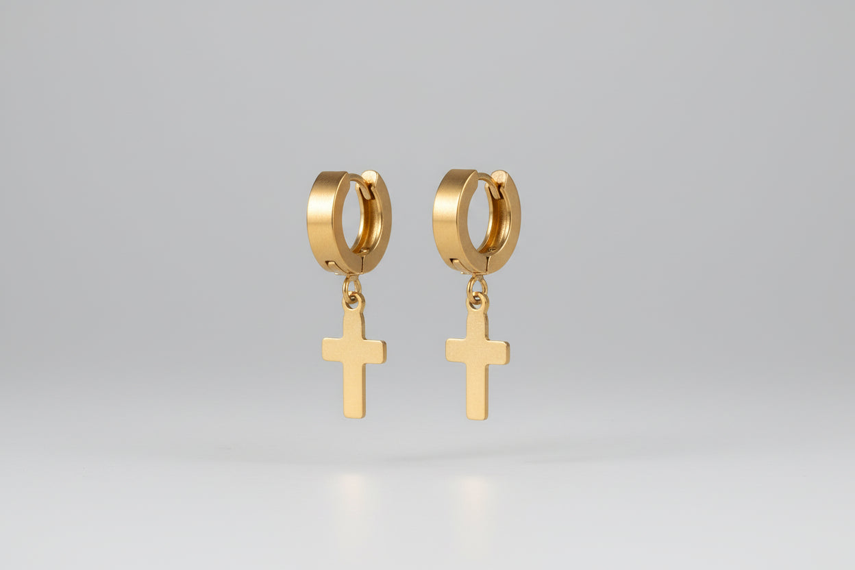 Pendientes de cruz  acero dorado