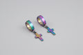 Pendientes aro con cruz – Acero inoxidable color arcoíris