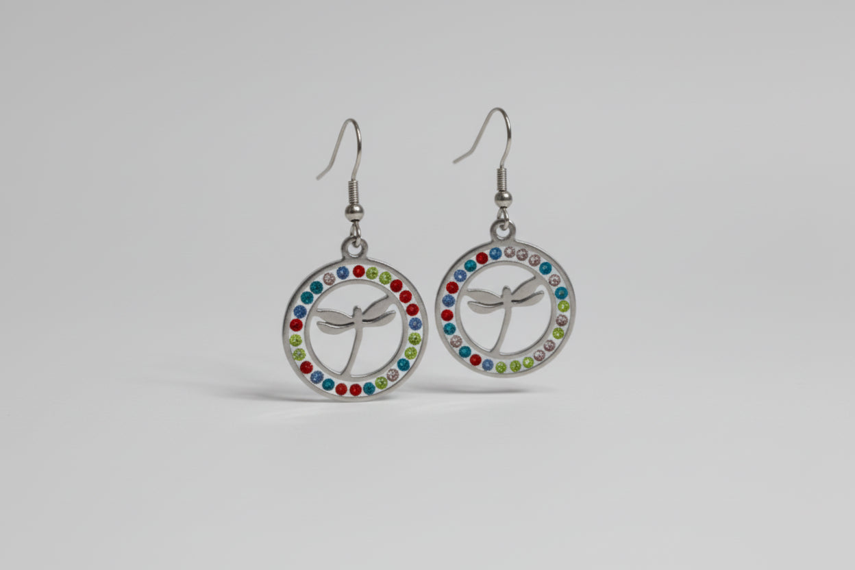 Pendientes de  aro,  acero y cristales de colores IVA incluido