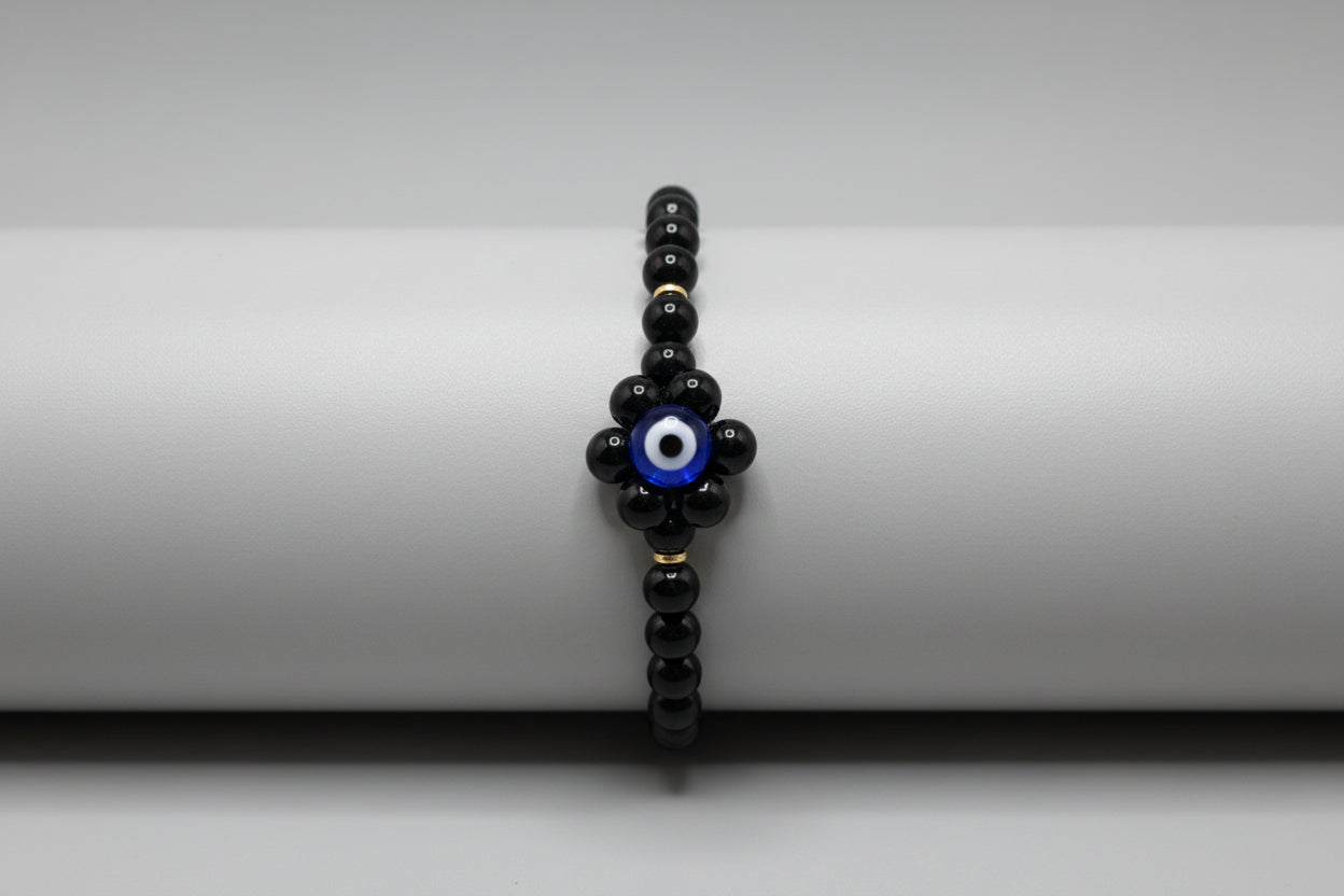 Pulsera de cuentas ojo turco con flor ( Diseño de Lubelia )IVA incluido