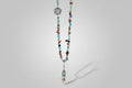 Collar de  variedad de piedras chips, dije pluma de acero y tetragramaton (Diseño de Lubelia)