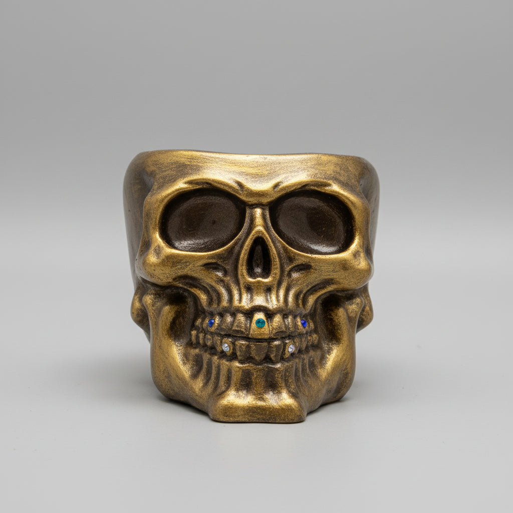 Calavera  tarro color metálico efecto bronce 10X10cm. ( Diseño de Lubelia ) IVA incluido