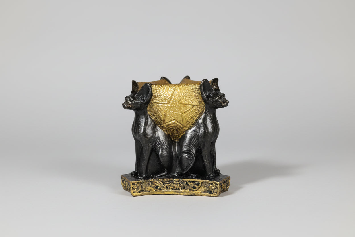 Porta velas de té, gatos egipcios dorado y negro 10X7 (Hechos por Lubelia ) IV A incluido