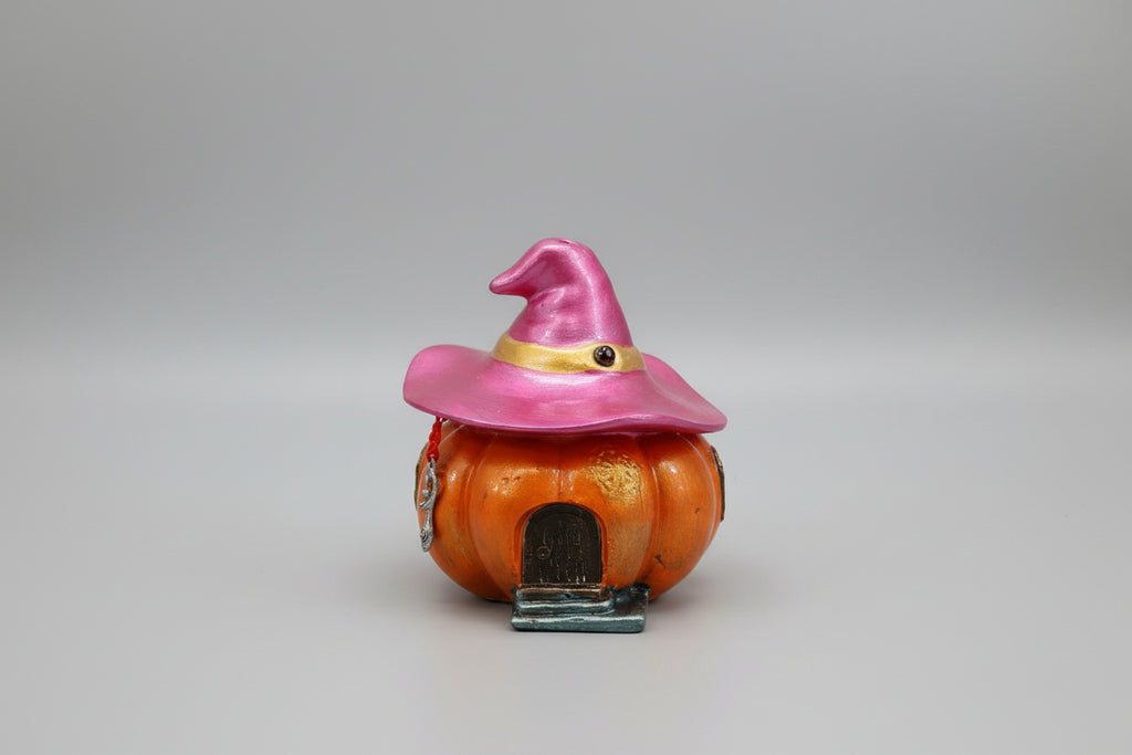 Casita calabaza y sombrero de bruja rosa 10X11 ( Hecho por Lubelia )IVA incluido.