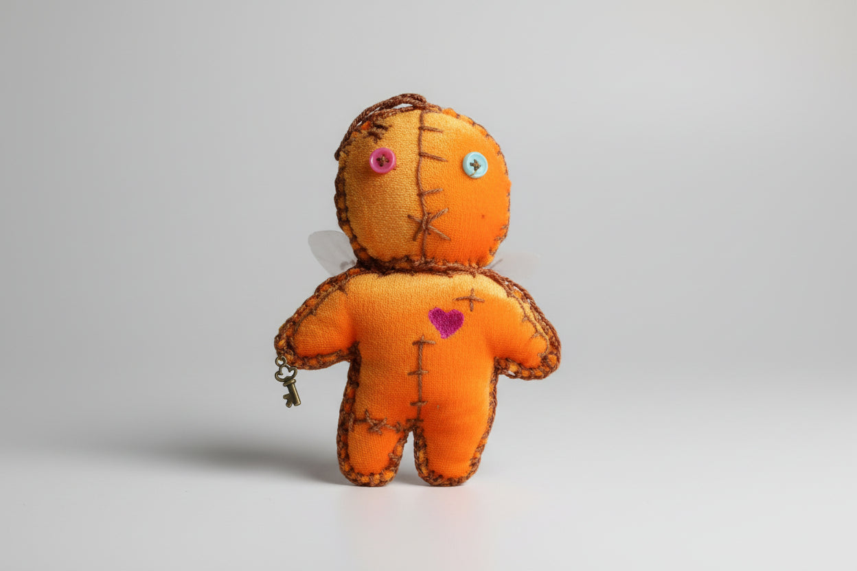 Llavero muñeco color naranja con una llave en su mano (Intención, abrir caminos favorables y de protección ) (Hecho por Lubelia ) IVA incluido