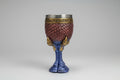 Copa ceremonioal acero y resina garras dorada, azul, granate 16X7cm.IVA incluido