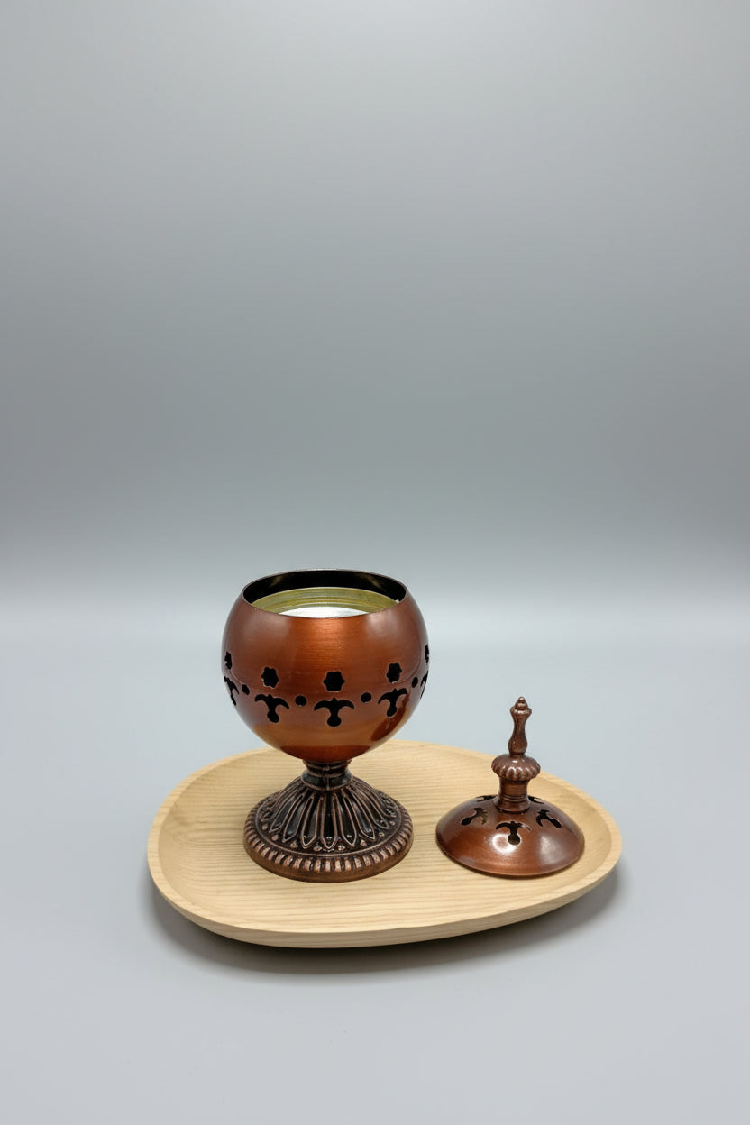 Porta, quema incienso, metálico con tapa  color bronce 31X6 cm. IVA incluido