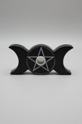 Porta cono  triple luna, tetragramaton y lunas de madera negro 10X6 cm. IVA incluido
