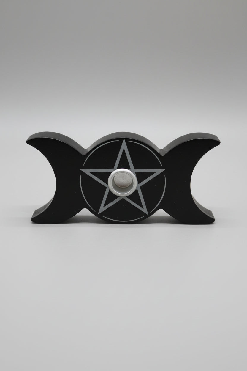 Porta cono  triple luna, tetragramaton y lunas de madera negro 10X6 cm. IVA incluido
