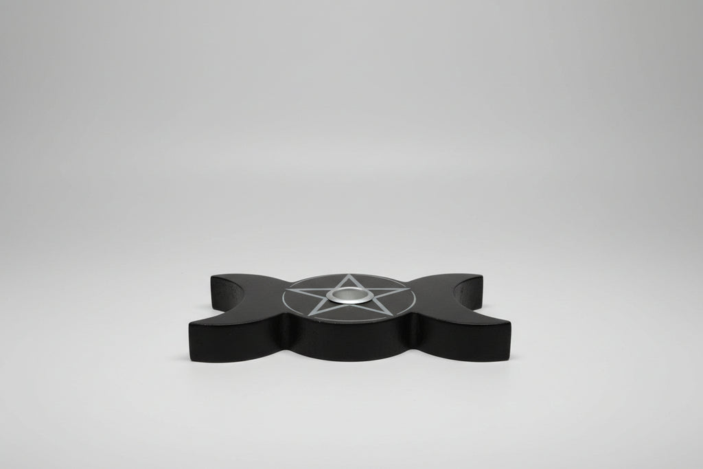 Porta cono  triple luna, tetragramaton y lunas de madera negro 10X6 cm. IVA incluido