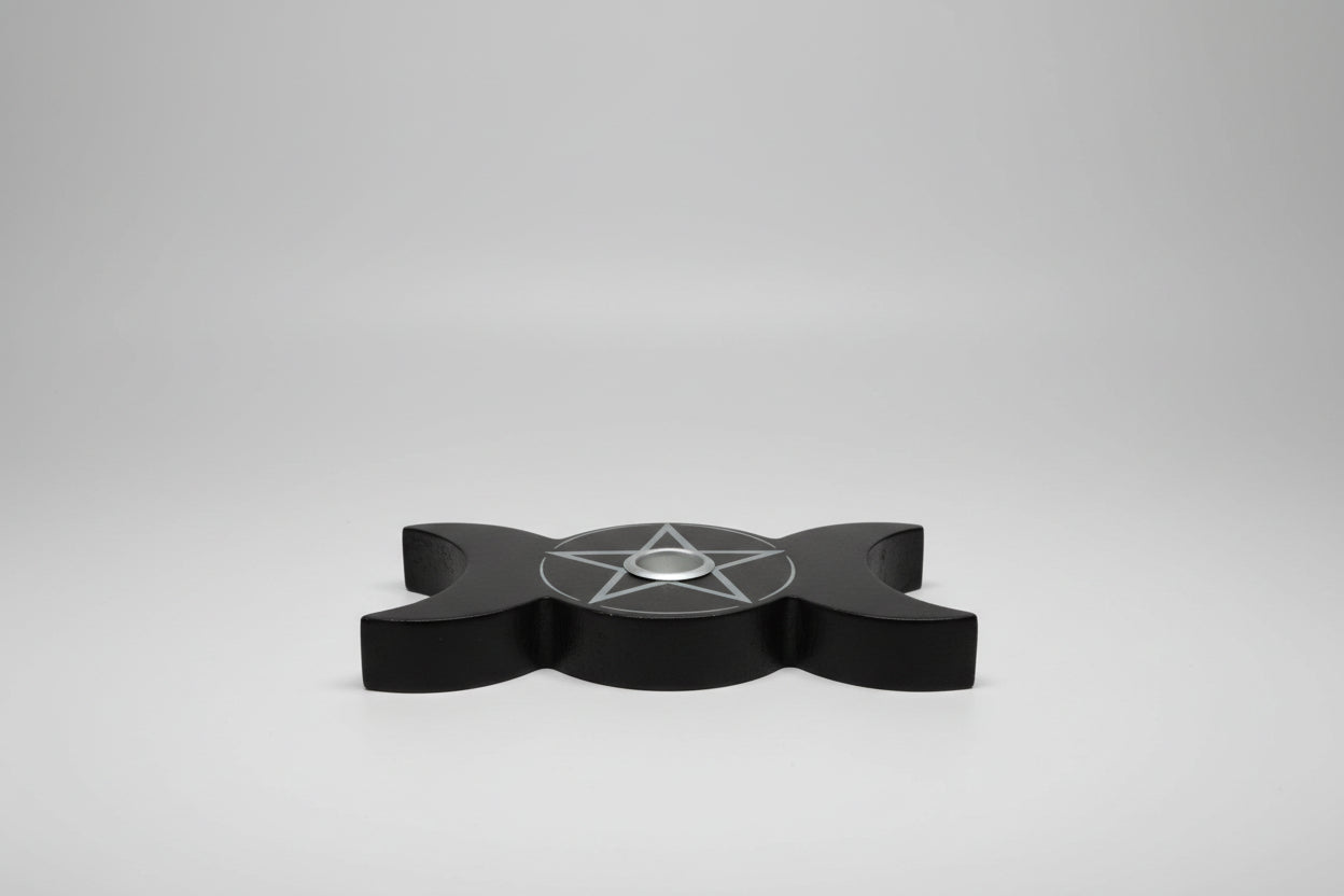 Porta cono  triple luna, tetragramaton y lunas de madera negro 10X6 cm. IVA incluido