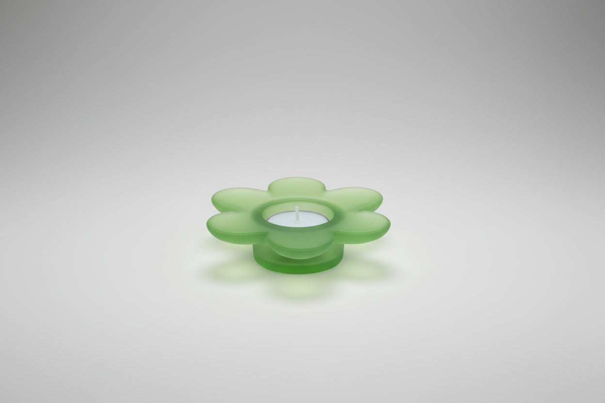 Porta velas forma de flor de cristal  color verde 11X11cm. IVA incluido