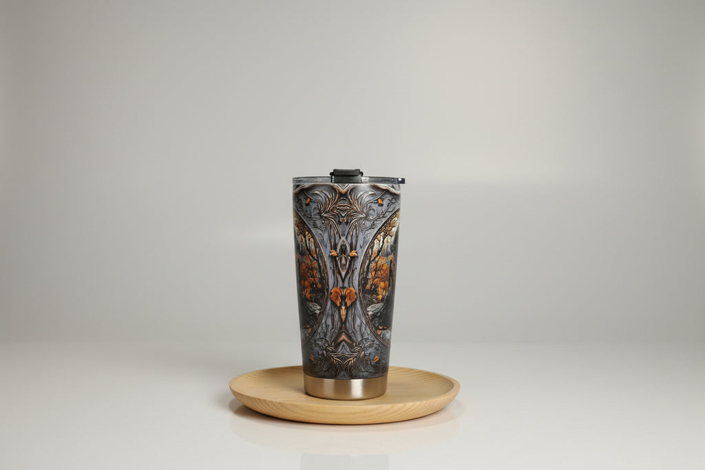 Termo (vaso) de acero inoxidable diseño brujas con cañita de acero 17X9 cm. IVA incluido