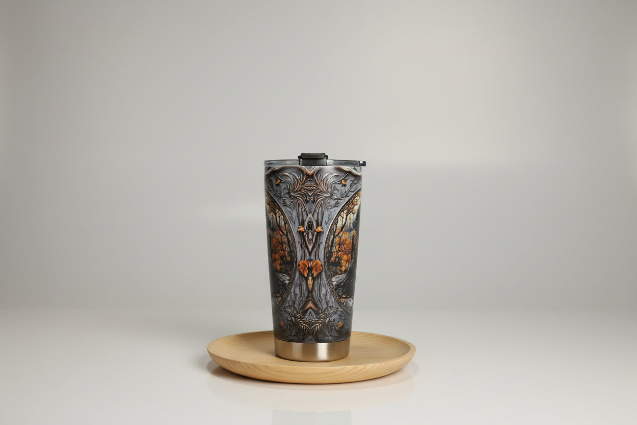 Termo (vaso) de acero inoxidable diseño brujas con cañita de acero 17X9 cm. IVA incluido