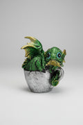 Figura decorativa dragón verde y taza efecto metálico. Decoración Fantasía Coleccionable IVA incluido