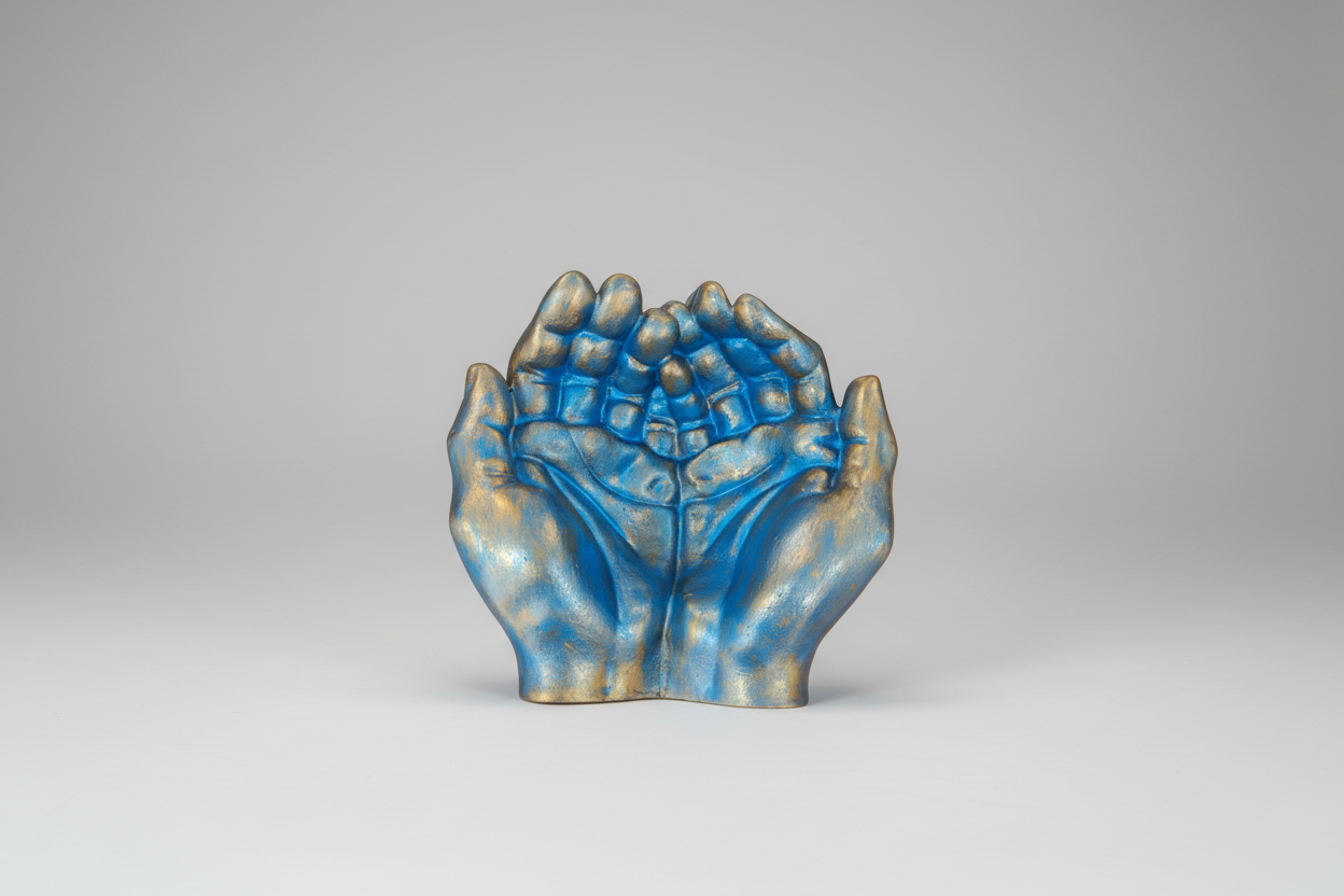 Manos color azul efecto metálico  13X6 cm.Práctico, perfecto para colocar llaves, joyas, piedras energéticas o simplemente como pieza ornamental.(Hecho por Lubelia )IVA incluido