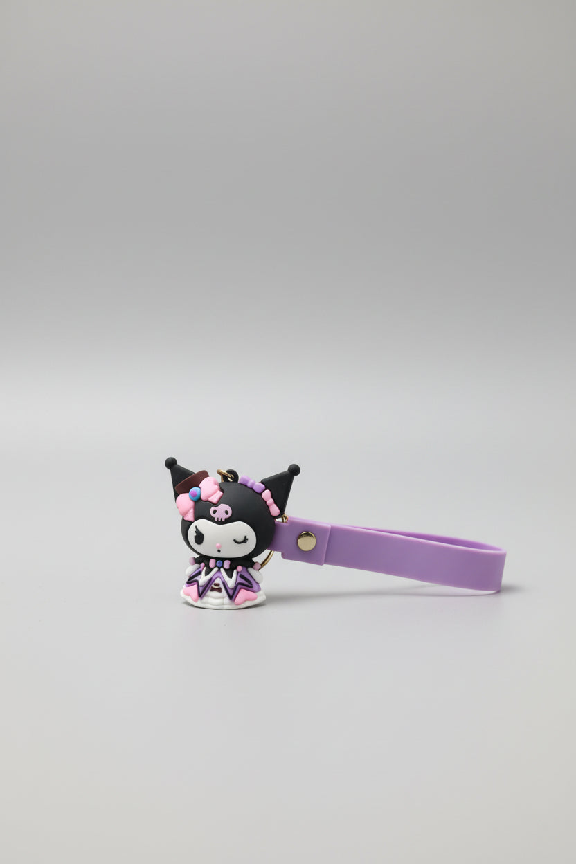 Llavero Kuromi con vestido gótico, rosa de silicona.IVA incluido.