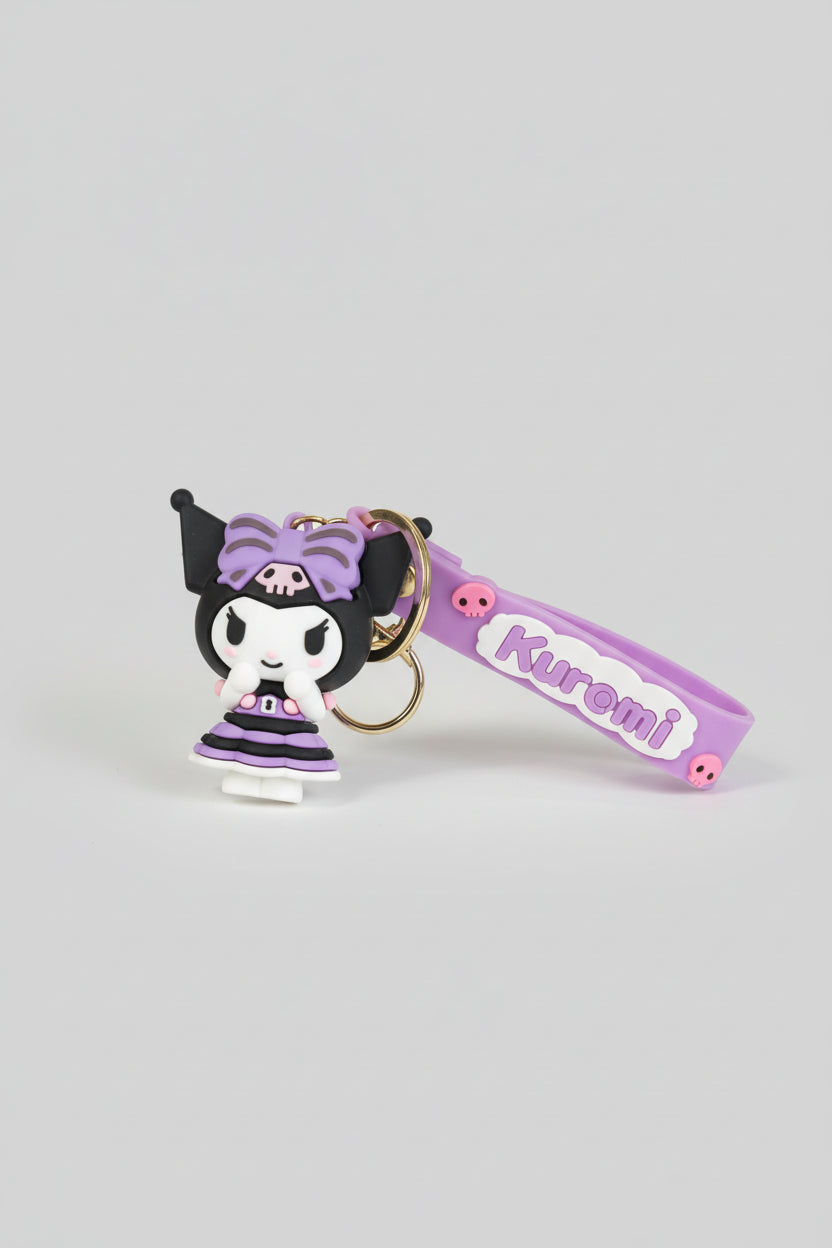 Llavero Kuromi con lazo y calavera color violeta. IVA incluido.