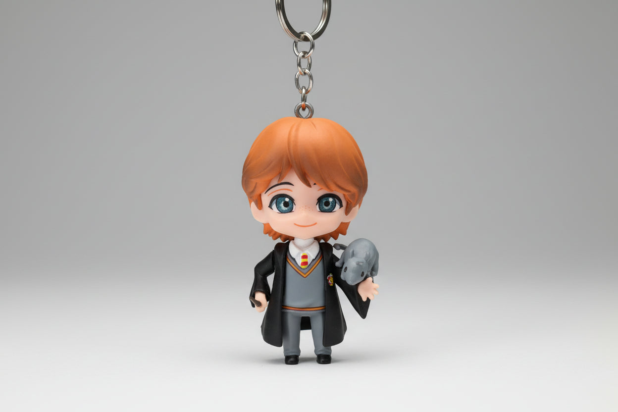 Llavero Harry Potter ( Ronald Weasley) con animal rata 9X5 cm. IVA incluido.