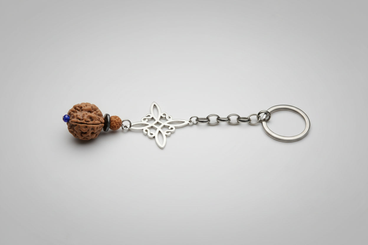 Llavero nudo de bruja acero con Rudraksha IVA incluido