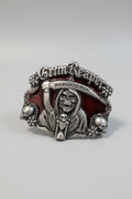Cinturon Santa Muerte. 1.20X3 cm. y  hebilla 9X7 cm.