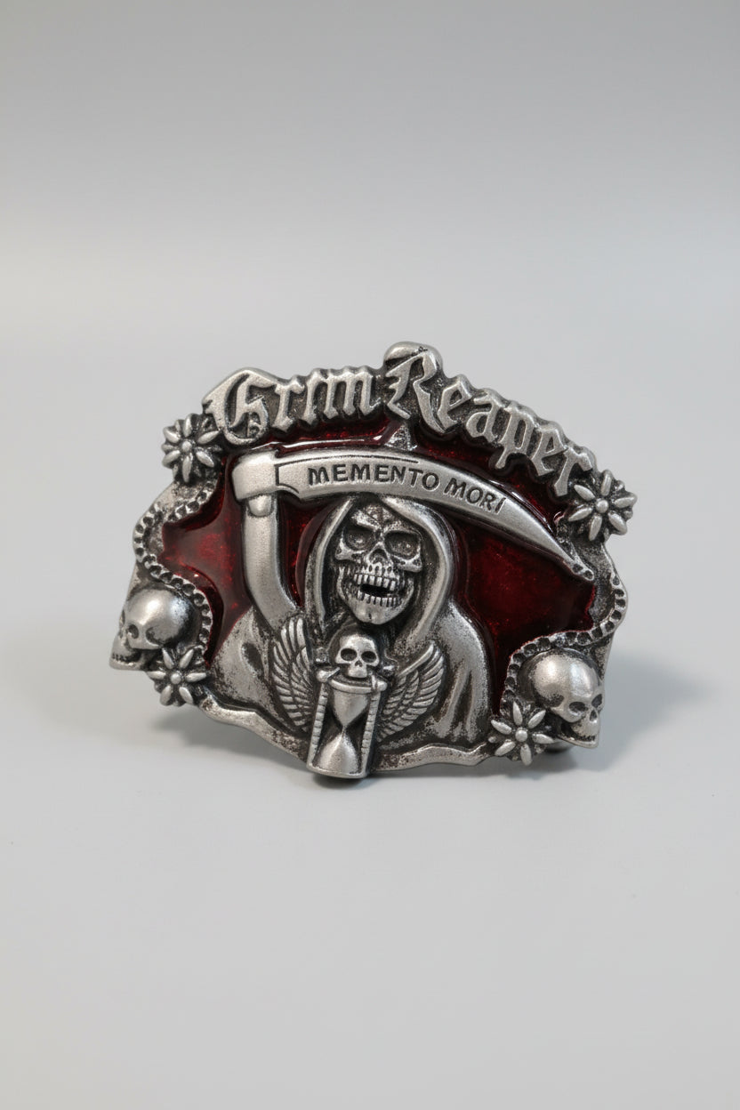 Cinturon Santa Muerte. 1.20X3 cm. y  hebilla 9X7 cm.