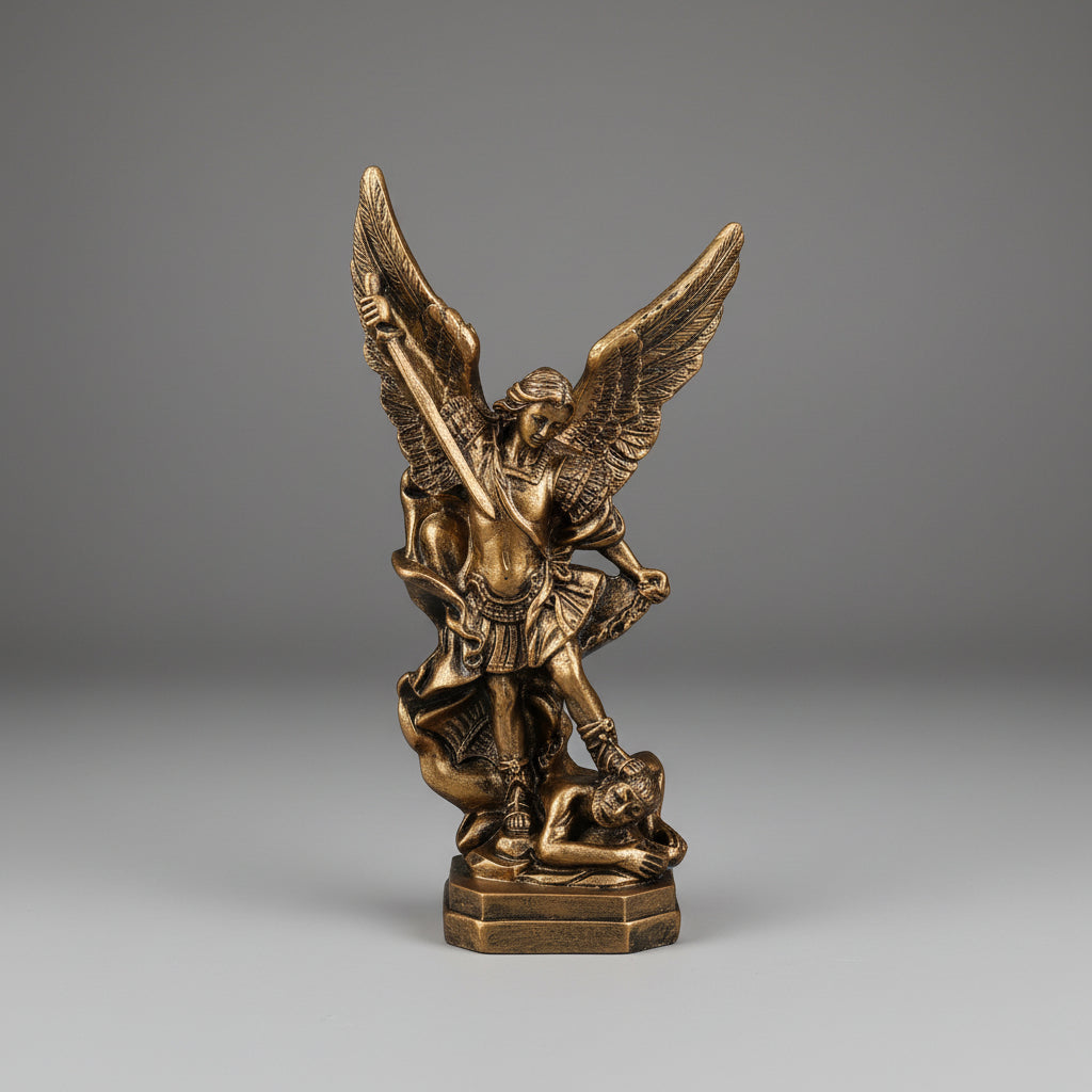 Arcángel Miguel, resina efecto metal 12X5 cm. IVA incluido.