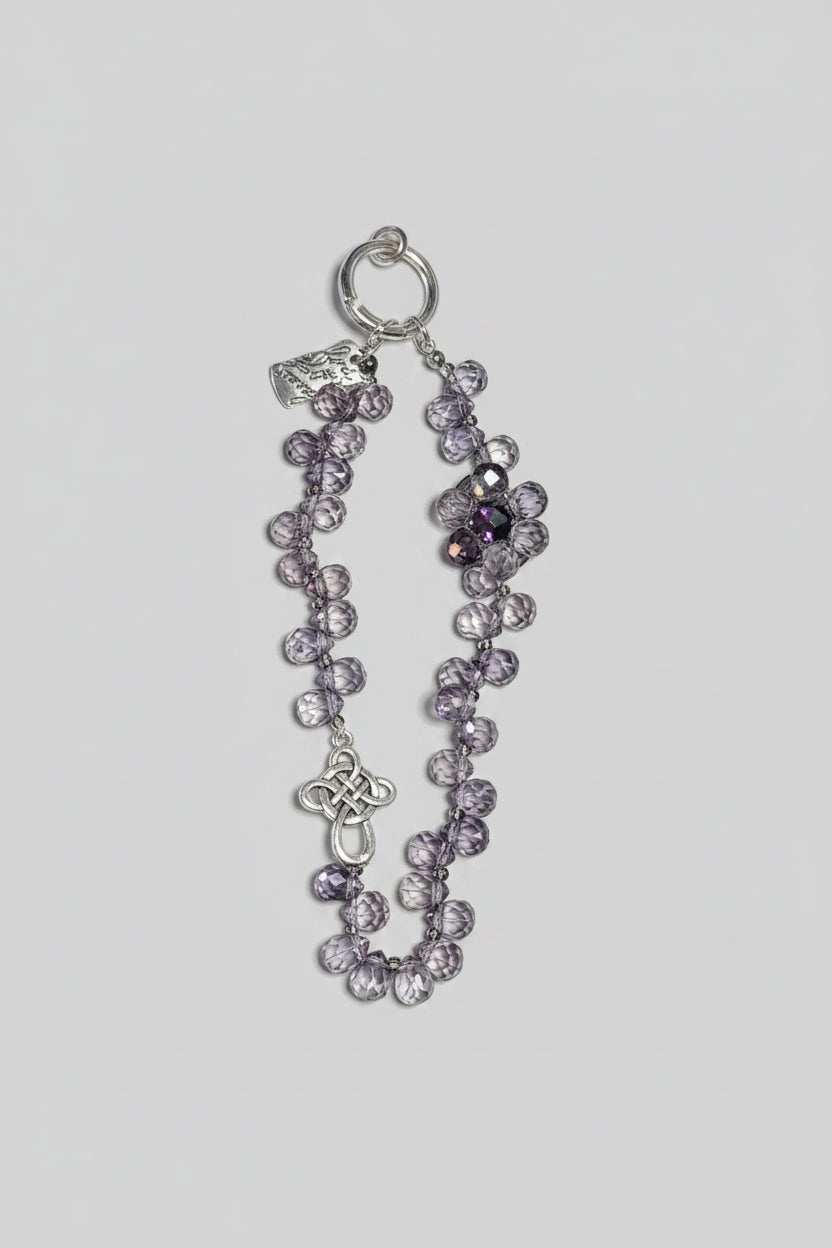 Colgante para móvil de cristales  con flor lateral y  nudo de bruja ( Diseño de Lubelia ) IVA incluido