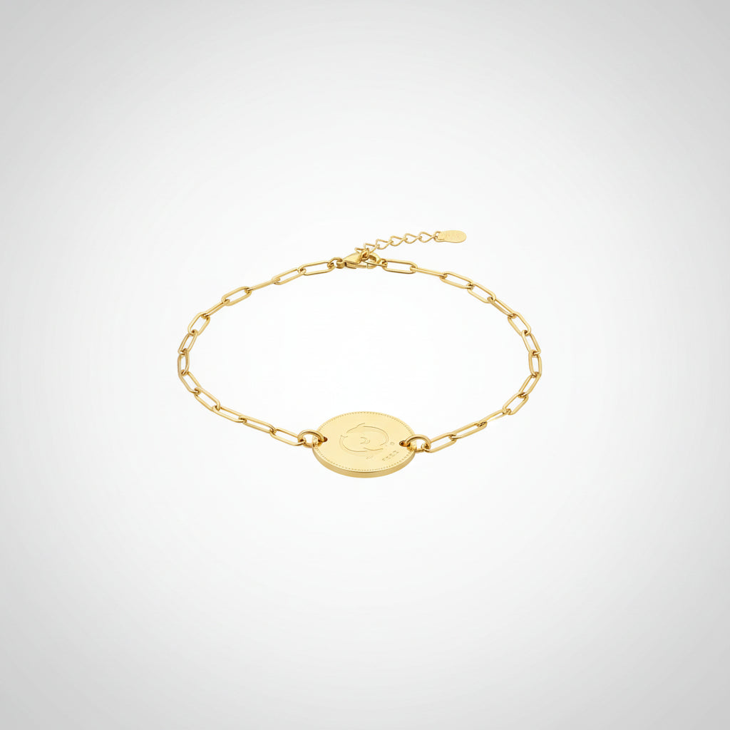 Pulsera de acero dorado. Horóscopo signo piscis. I.V.A incluido.
