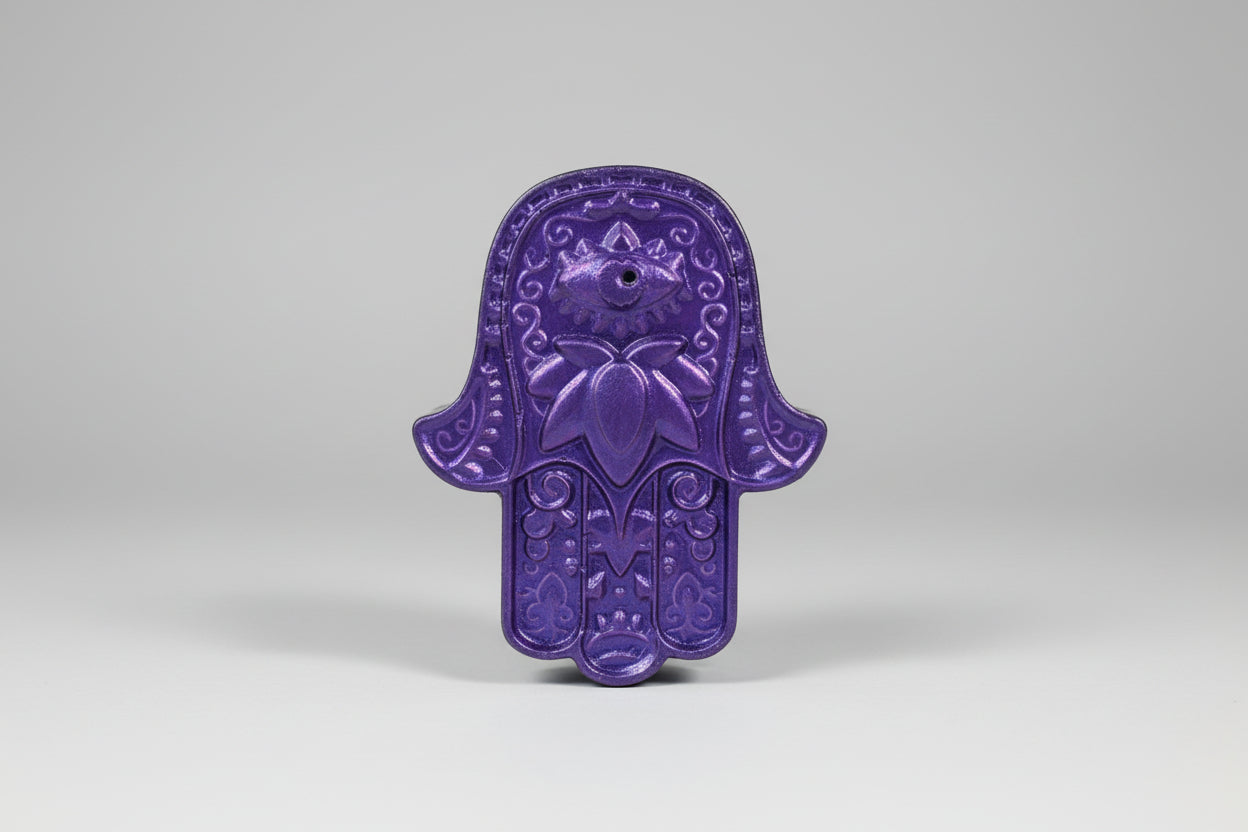 Porta incienso mano de Fátima color violeta 9X6 cm.(Hecho por Lubelia ) IVA incluido.