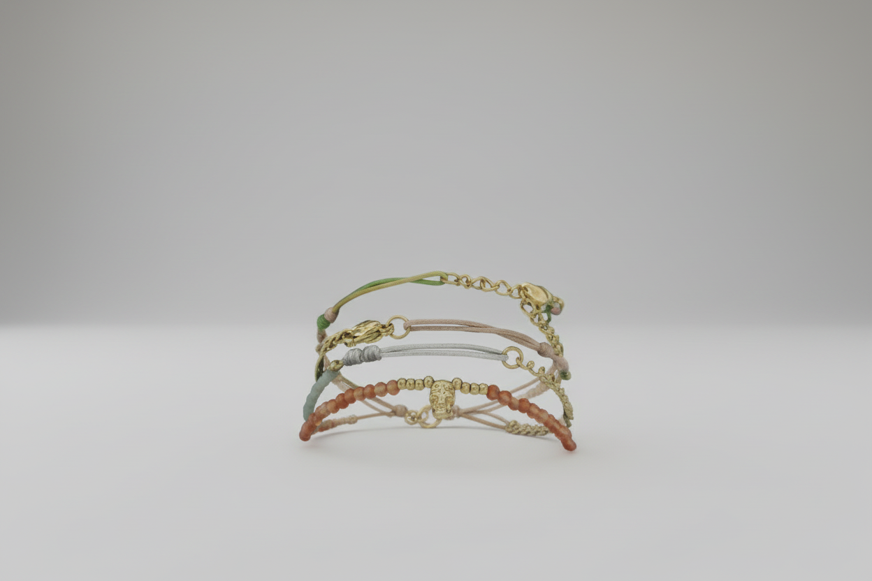 Pulseras de cuentas cristal marrón y calavera