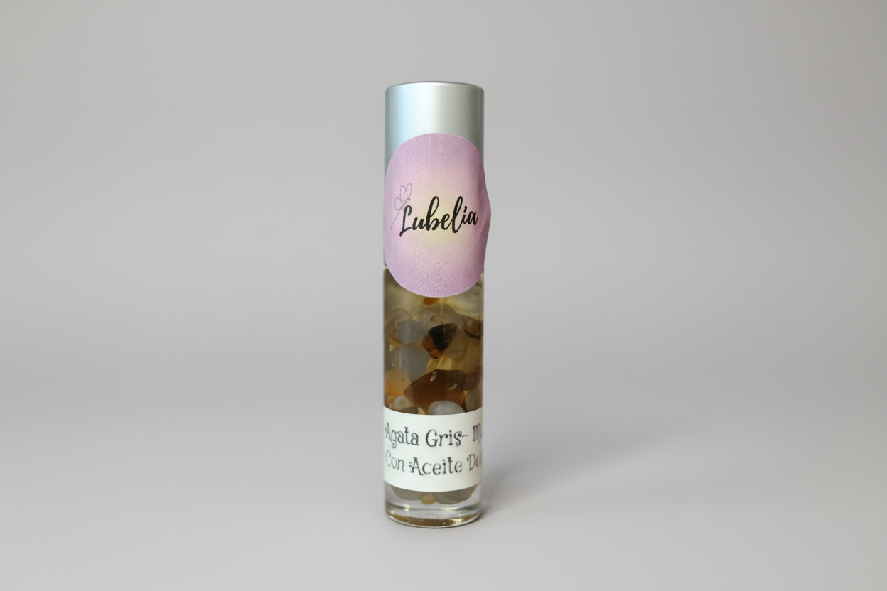 Rollón con piedras. Ágata gris con aceite de argan 15ml. IVA incluido