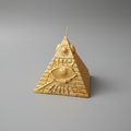Vela pirámide color dorado con ojo grabado 8X8 cm. IVA incluido