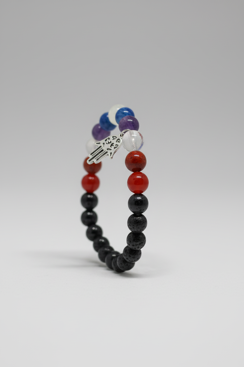 Pulsera de cuentas 7 chakras dije mano de Fátima. IVA incluido