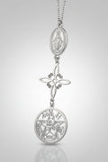 Colgante triple protección virgen Mría, nudo de bruja y tetragramaton(Diseño de Lubelia)IVA incluido