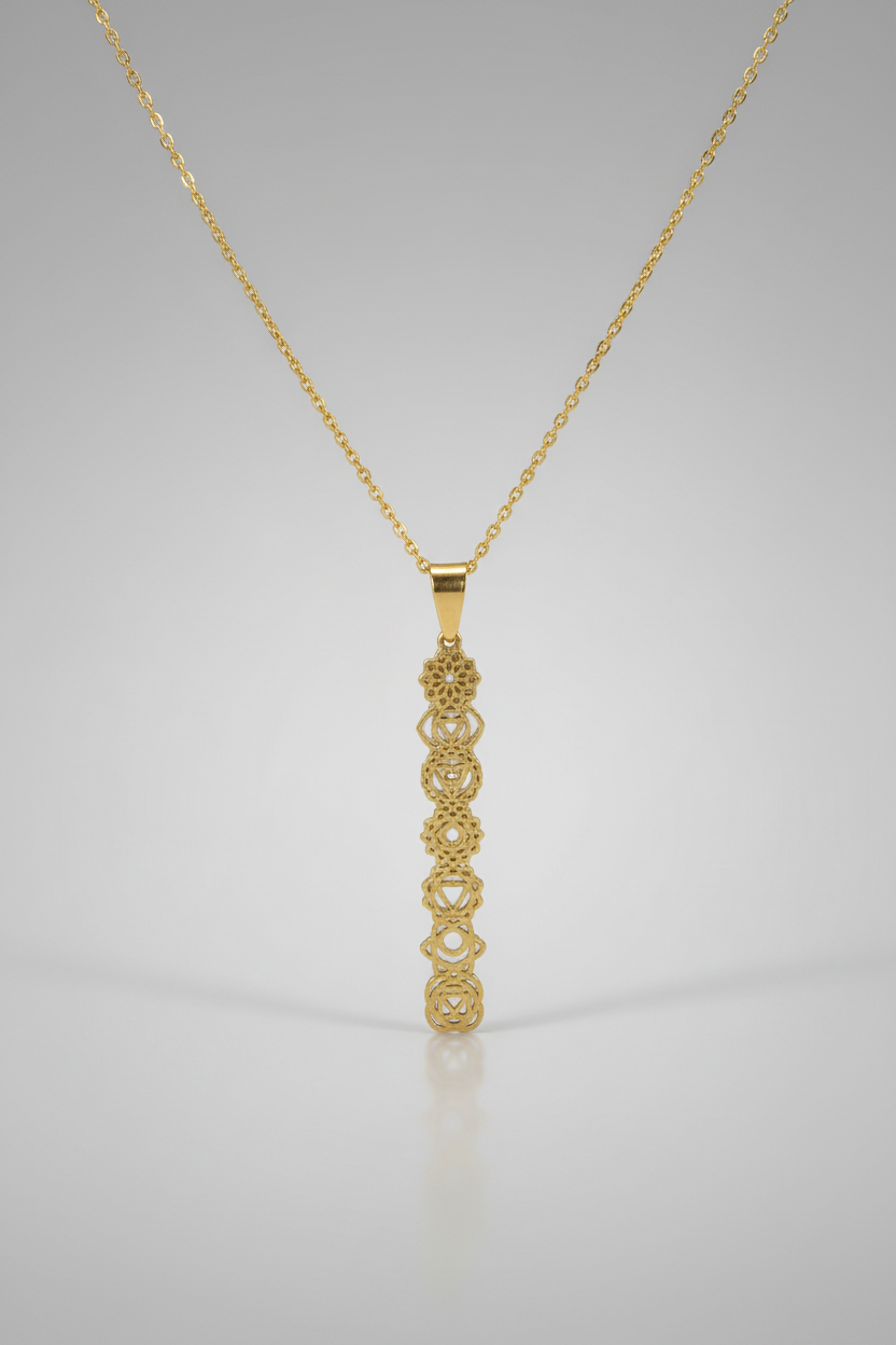 Colgante chakras acero dorado  corto IVA incluido