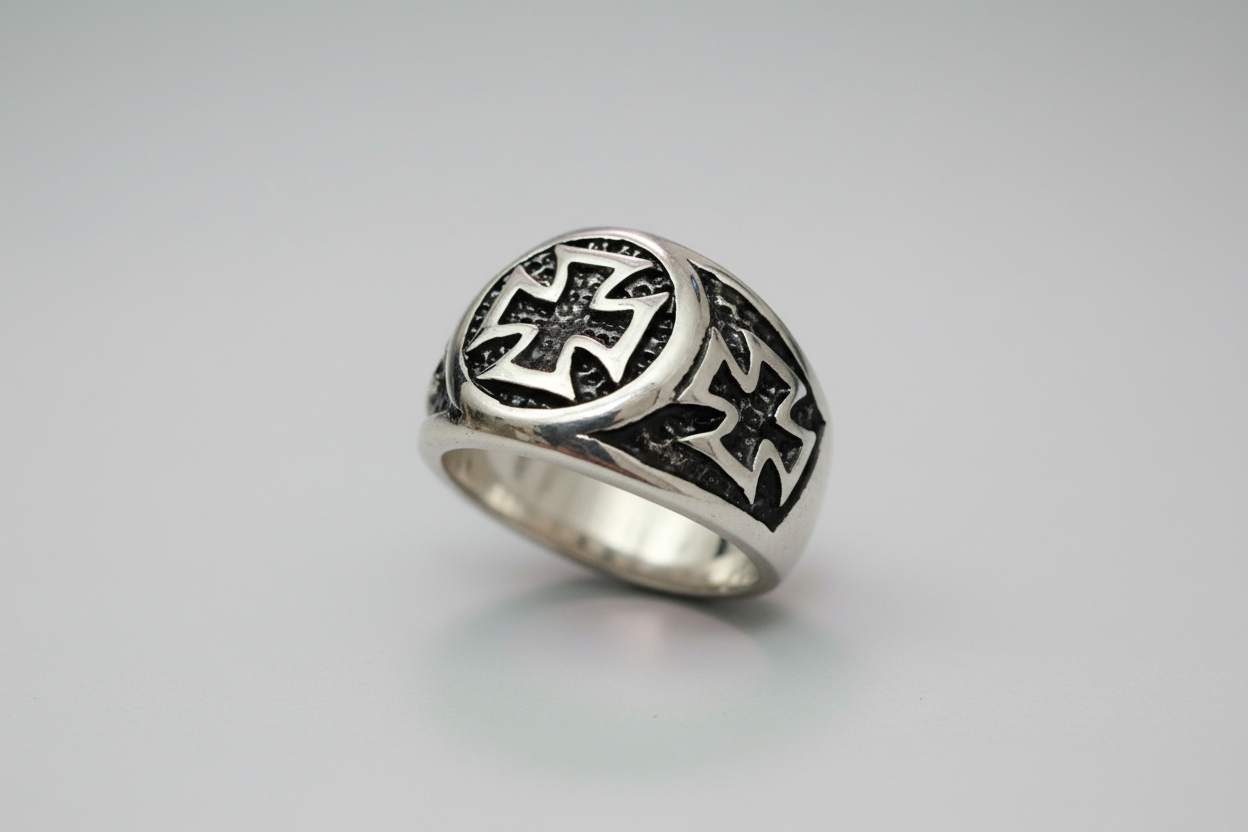 Anillo de acero cruz  Germánica central y lateral IVA incluido